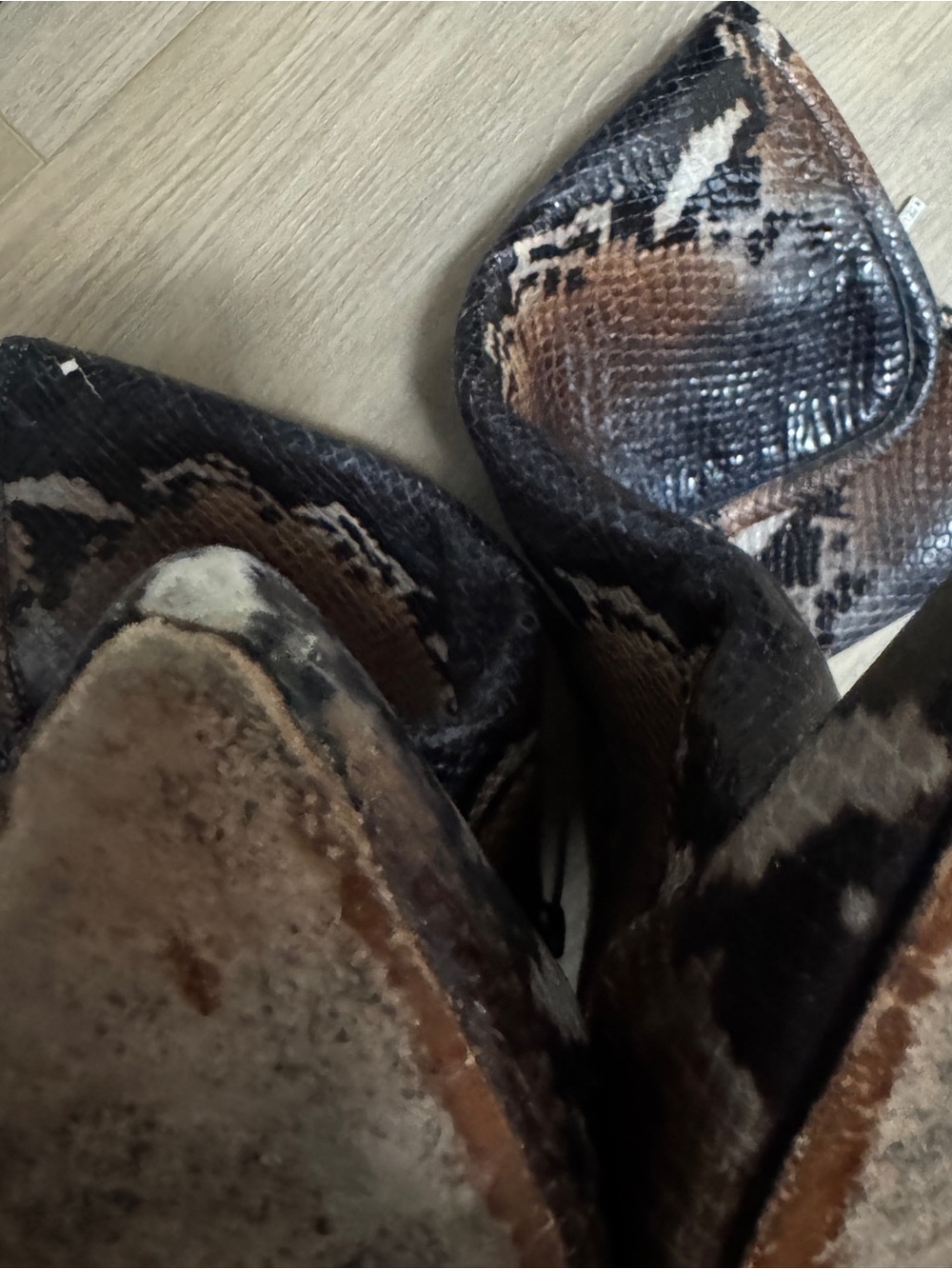 Donald J. Pliner Black and Brown Snakeskin Leather Heeled Boots 9.5M - Picture 13 of 14